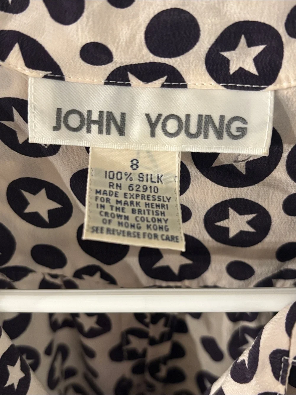 Vintage John Young 100% Silk Romper Size 8 Navy White Star Print Button Front